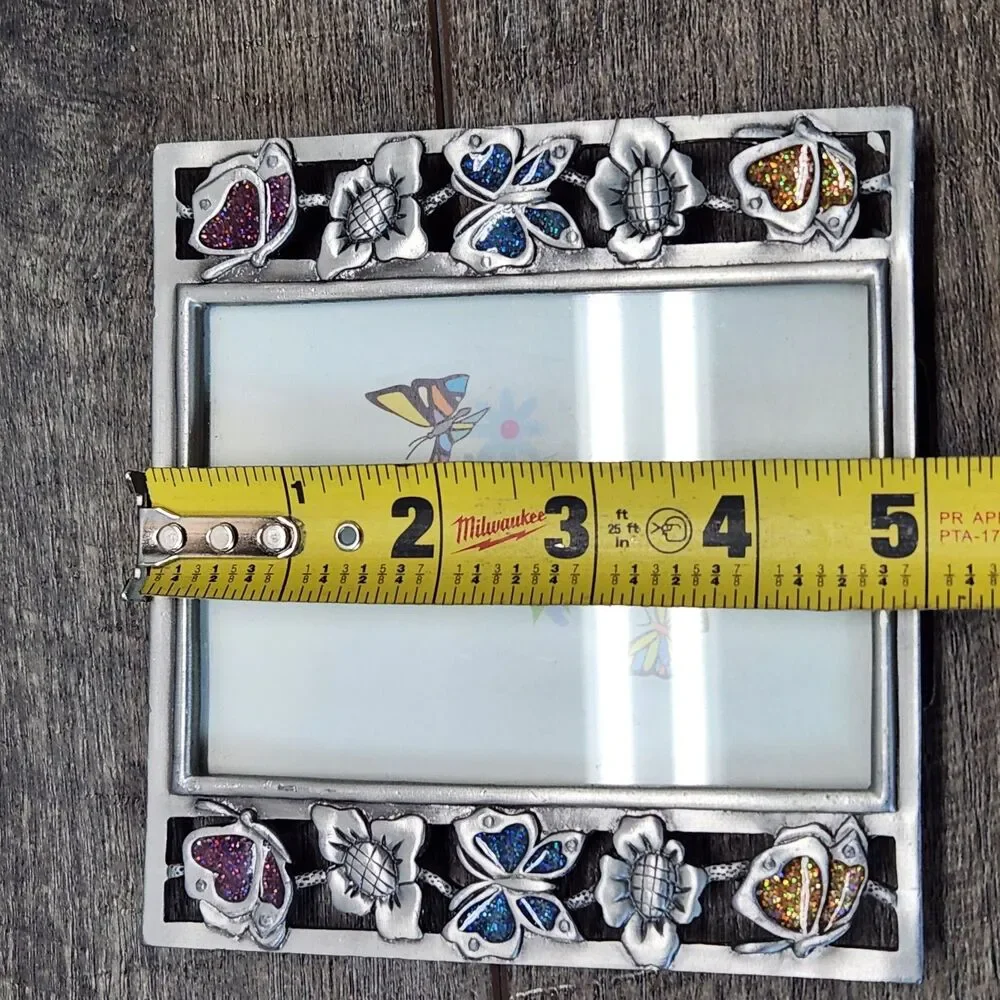 Floral Butterfly Glitter Enamel Decorative Photo Frame Metal  4.5
